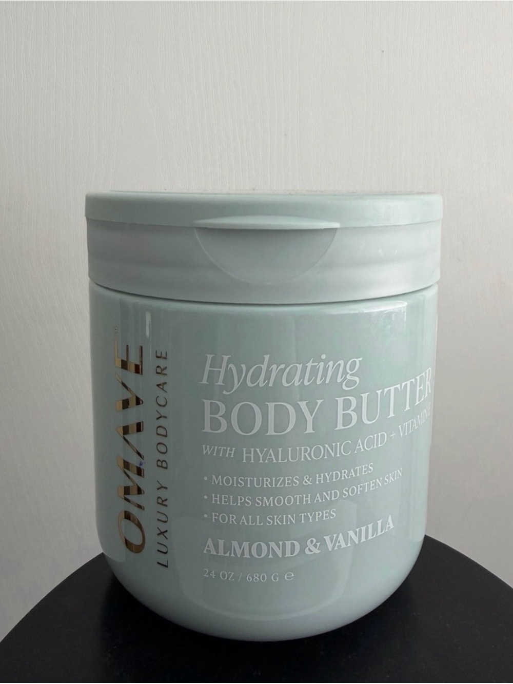 OMAVE Hydrating Body Butter w Hyaluronic Acid &Vitamin E, Almond & Vanilla, 24oz